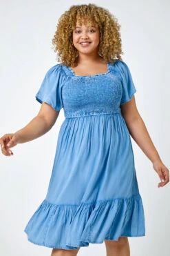 Denim Curve Shirred Stretch Dress 10 Denim Curve Shirred Stretch Dress -Outlet Modi Qube Store 34fa59ab b774 4e03 8a6a 5a3d9eaedb1f