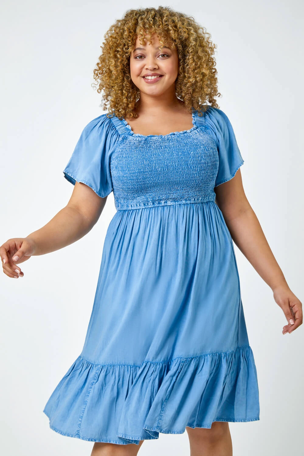 Denim Curve Shirred Stretch Dress 6 Denim Curve Shirred Stretch Dress - Image 4