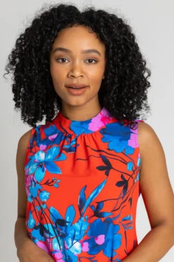 Red Petite Floral Print High Neck Tie Top -Outlet Modi Qube Store 3548c863 77ce 4ac7 8fe2 854328a85f7f