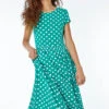 Green Spot Print Stretch Midi Dress -Outlet Modi Qube Store 35605cdc bb6b 40e6 ae95 464921433aa6