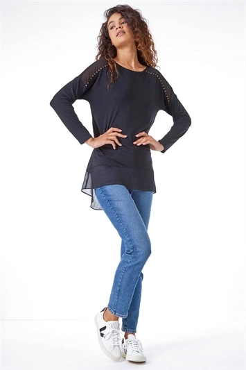 Grey Circle Print Asymmetric Hem Top 5 Grey Circle Print Asymmetric Hem Top - Image 3