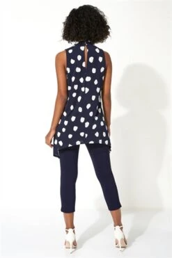 Royal Blue Leaf Puff Print Stretch Blouse
