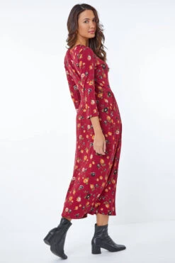 Rust Floral Print Pocket Detail Midi Dress -Outlet Modi Qube Store 365c1ba0 4e47 4191 8fc8 73e9700b52ff