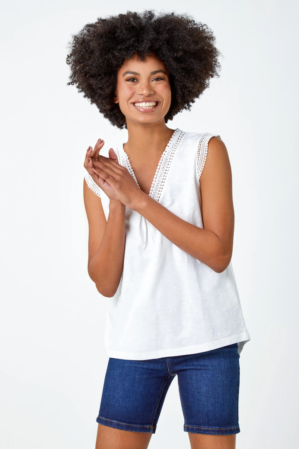 Ivory Sleeveless Lace Trim Cotton Top 6 Ivory Sleeveless Lace Trim Cotton Top - Image 4