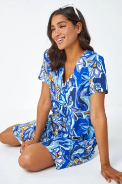 Royal Blue Baroque Floral Pocket Tunic Dress -Outlet Modi Qube Store 37850603 b6de 4a0f 83ee 2adee0803101