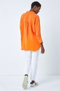 Orange Puff Sleeve Button Detail Blouse -Outlet Modi Qube Store 387149a4 9f6a 4f77 be86 eaf4ec4ef614