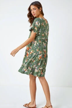 Olive Floral Frill Sleeve Tiered Smock Dress -Outlet Modi Qube Store 39716e0e e884 4eae b506 672f1e4d7d37