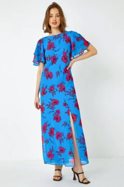 Blue Floral Tiered Sleeve Maxi Dress -Outlet Modi Qube Store 39a7e93e 84a9 4d83 a5c5 dec3239bb921