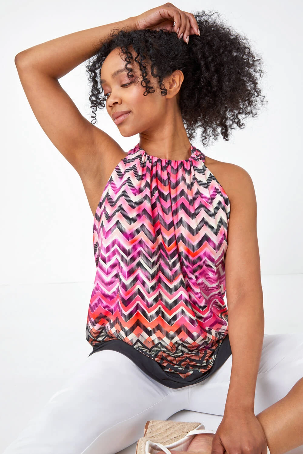 Pink Petite Zig Zag Print Halterneck Top 3 Pink Petite Zig Zag Print Halterneck Top