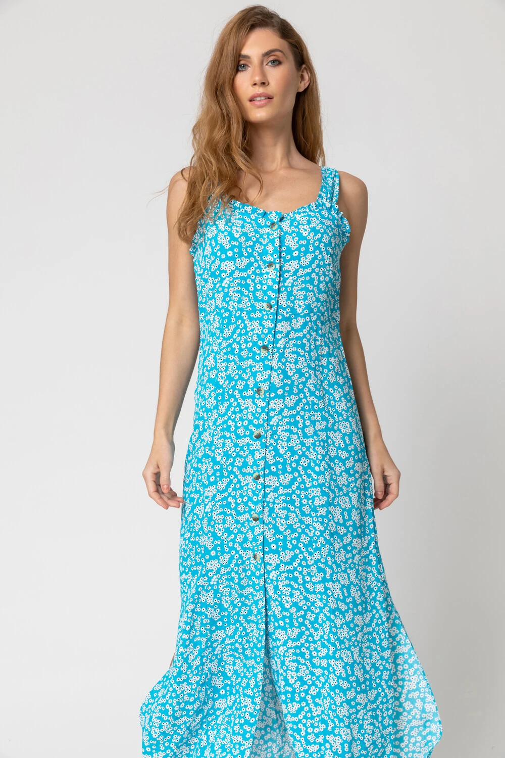 Turquoise Ditsy Floral Button Through Dress 3 Turquoise Ditsy Floral Button Through Dress