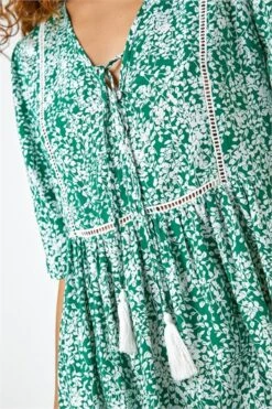 Blue Floral Border Print Boho Tie Top