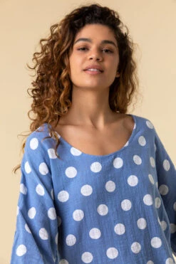 Denim Spot Print 3/4 Sleeve Top 9 Denim Spot Print 3/4 Sleeve Top -Outlet Modi Qube Store 3d676d70 2cb3 4175 9edf ed5de926e6a9