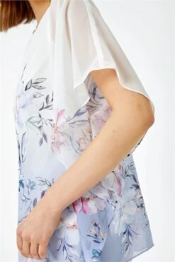 Ivory Floral Print Longline Blouse
