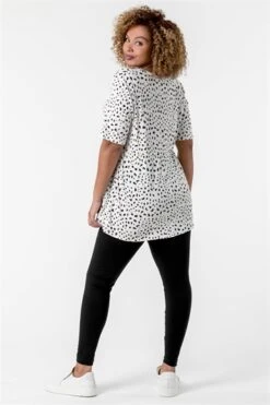 Ivory Curve Spot Print Gathered Top