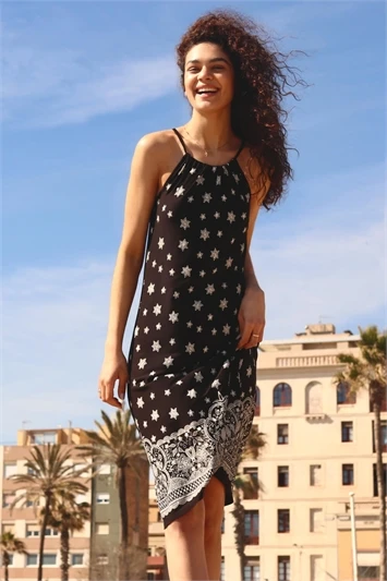 Black Floral Border Print Halterneck Top 6 Black Floral Border Print Halterneck Top - Image 4