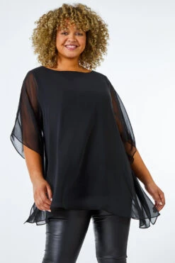 Black Curve Chiffon Overlay Top -Outlet Modi Qube Store 403bdd05 f51a 421f b009 f6583a66dffb