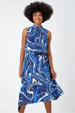 Blue Sleeveless Geometric Print Smock Dress -Outlet Modi Qube Store 40af8315 98e3 429f bf61 8601bc691018