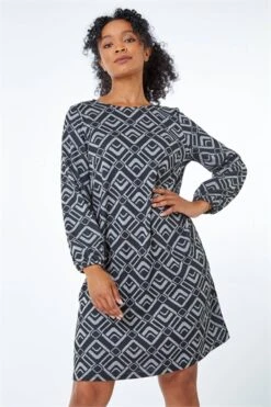 Light Grey Petite Split Neck Animal Print Mini Dress -Outlet Modi Qube Store 40d2fca0 7903 4a59 9197 c44bac057b15