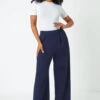 Navy Petite Wide Leg Stretch Trousers -Outlet Modi Qube Store 4149684e d8d4 4213 bb56 f0a1d967335f