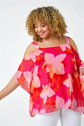 Orange Curve Leaf Print Cold Shoulder Top 5 Orange Curve Leaf Print Cold Shoulder Top - Image 3