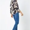Ivory Abstract Print Longline Button Blouse