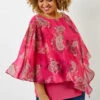 Fuchsia Curve Paisley Print Chiffon Top