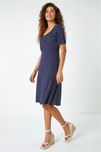 Navy Polka Dot Print Sleeveless Dress 7 Navy Polka Dot Print Sleeveless Dress - Image 5