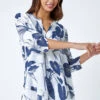 Navy Palm Print Wrap Hem Tunic Top