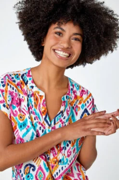 Pink Aztec Print Lace Trim Top -Outlet Modi Qube Store 448c602b e047 47c1 baec 0c87fe9c333c