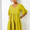 Pea Green Textured Tiered Smock Dress 1 Pea Green Textured Tiered Smock Dress -Outlet Modi Qube Store 448dcadb f3d6 49c1 83e8 518db26c0bbb
