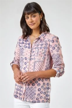 Pink Geometric Print Longline Shirt -Outlet Modi Qube Store 4527c783 598f 4a96 9aaa 46912a4100eb