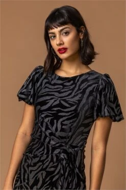 Black Velvet Animal Sweetheart Neck Dress