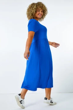 Royal Blue Curve Gathered Skirt Midi Stretch Dress -Outlet Modi Qube Store 45fe630d d39e 47f6 a477 06a933e5ee89