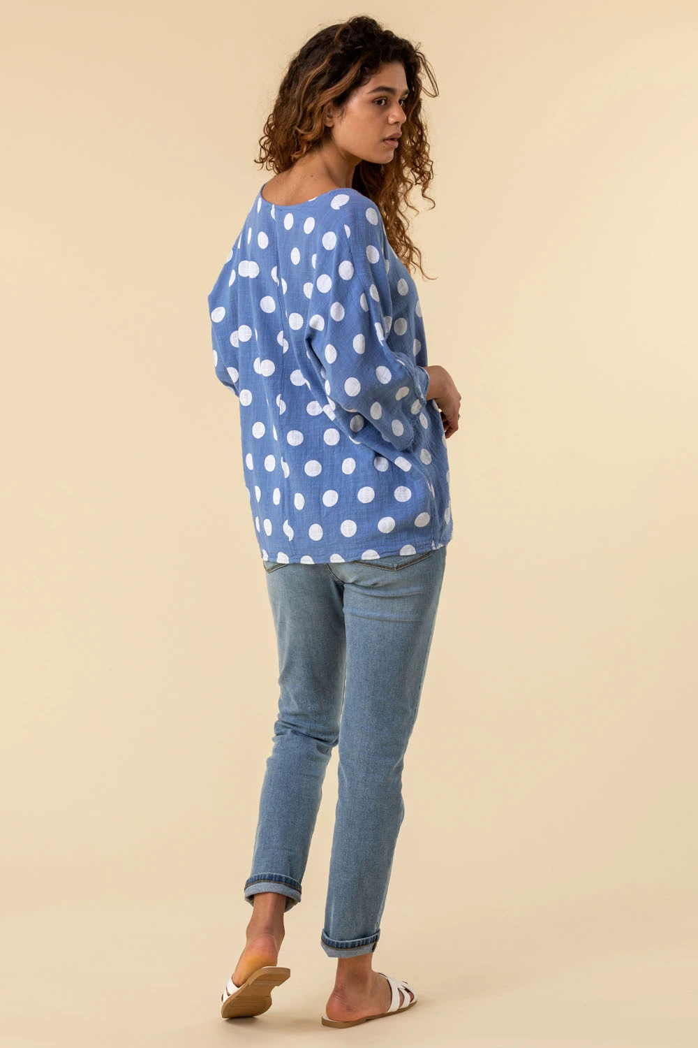 Denim Spot Print 3/4 Sleeve Top 4 Denim Spot Print 3/4 Sleeve Top - Image 2