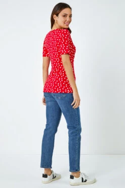 Red Spot Print Side Twist Wrap Top -Outlet Modi Qube Store 466f3a22 784c 4416 a8ab 35556bb9e066