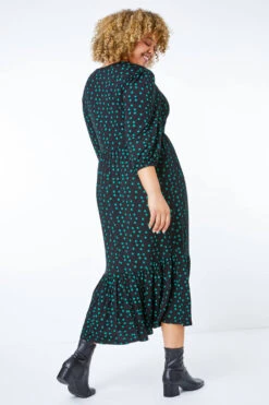 Green Curve Spot Tiered Midi Dress -Outlet Modi Qube Store 46b7ab3a 3cb8 44c3 823b f489d0738002