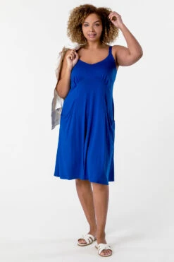 Royal Blue Curve Strappy Pocket Sun Dress
