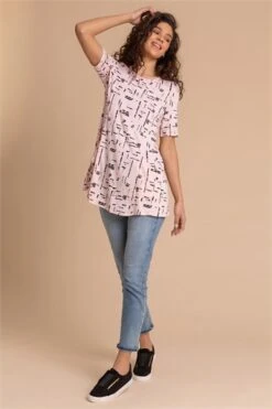 Light Pink Daisy Print Cotton Tunic Top -Outlet Modi Qube Store 4795e0cd e755 46c9 afc7 a906f892fb55