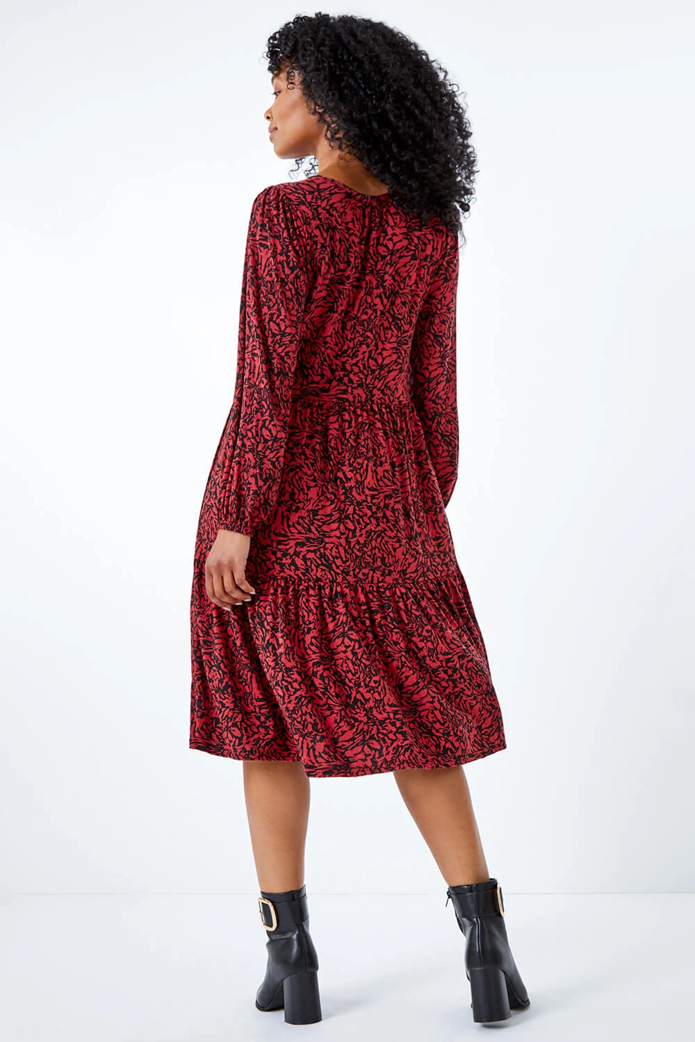 Rust Petite Animal Tiered Stretch Dress 5 Rust Petite Animal Tiered Stretch Dress - Image 3