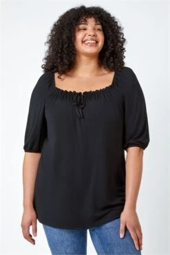 Black Curve Lace Trim Bardot Top -Outlet Modi Qube Store 48c44b56 bc5a 4d8b a98d c8d1a8ab0269