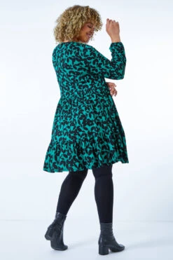 Green Curve Animal Print Tiered Tunic Dress -Outlet Modi Qube Store 48ca8570 d450 43c9 9588 f36a28dfa6b2