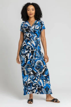 Blue Petite Paisley Print Tie Waist Maxi Dress -Outlet Modi Qube Store 492cbb08 2caf 4d45 8a47 a8ca6f4f1352