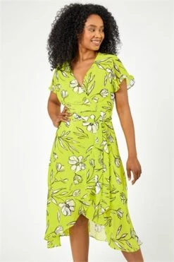 Blue Petite Palm Print Stretch Maxi Dress