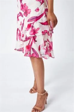 Pink Petite Floral Twist Neck Top