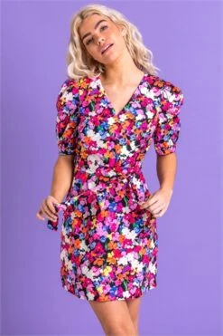 Purple Ditsy Floral Frill Detail Dress -Outlet Modi Qube Store 4a73be07 88c6 49ad bcaf 9311c5e9cff0