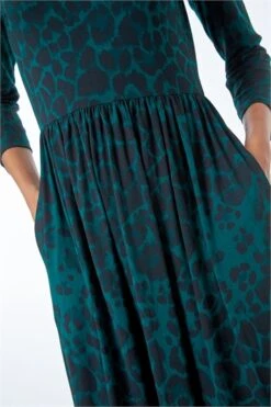Green Ditsy Gathered Skirt Stretch Midi Dress -Outlet Modi Qube Store 4a967a83 a519 4781 ba4e ae5aedf8054e