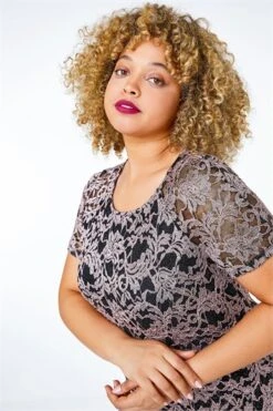 Black Sequin Lace Fit And Flare Dress