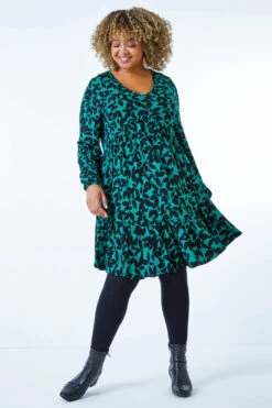 Green Curve Animal Print Tiered Tunic Dress -Outlet Modi Qube Store 4c62d04c 655b 4baa 8669 2315c6238c85