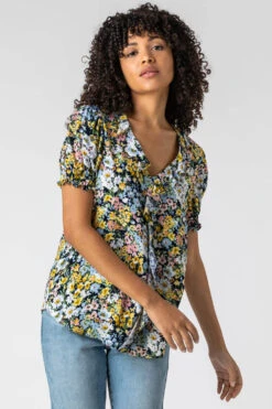 Blue Floral Print Frill Detail Blouse -Outlet Modi Qube Store 4cd975ee afeb 415c bf55 8862771f1f2b