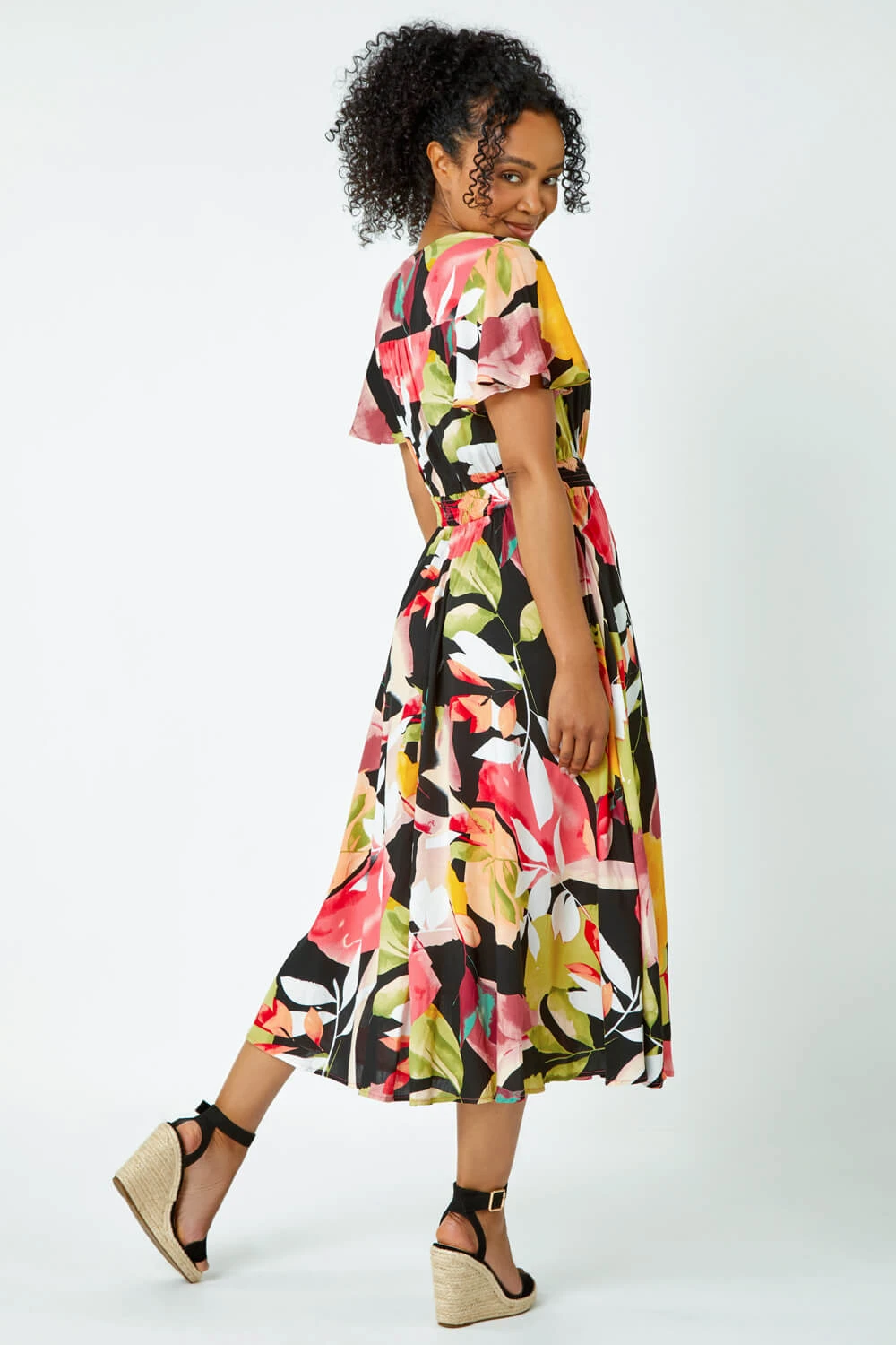 Pink Petite Tropical Button Midi Dress 5 Pink Petite Tropical Button Midi Dress - Image 3